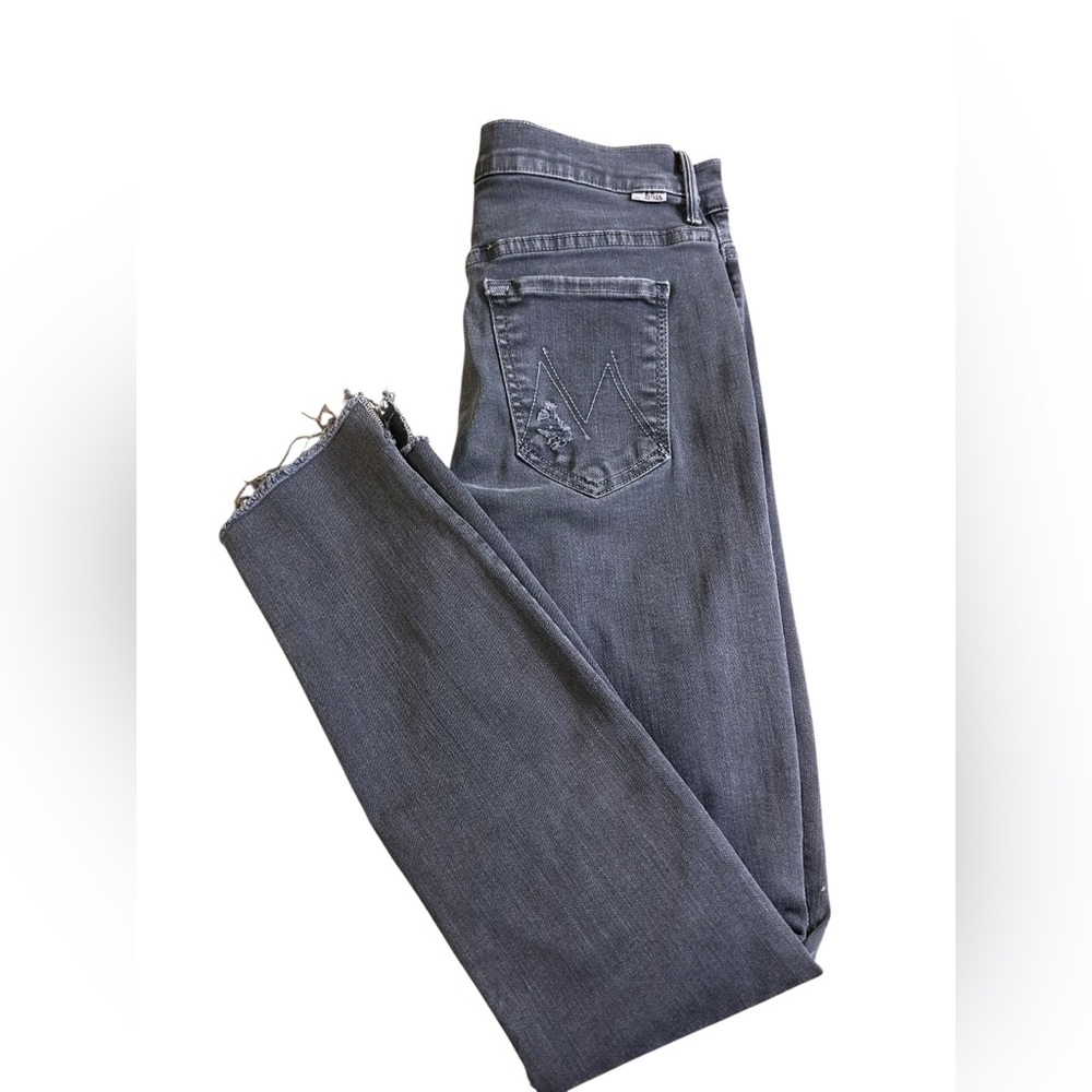 MOTHER DENIM Stunner Zip Ankle Step Fray Sz 26 Distressed Faded Black MidRise‎